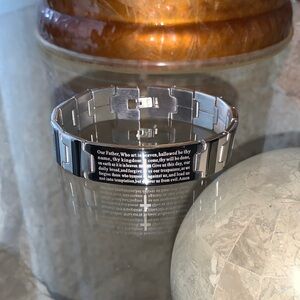 Stainless Steel Men’s Prayer Link Bracelet - Silver